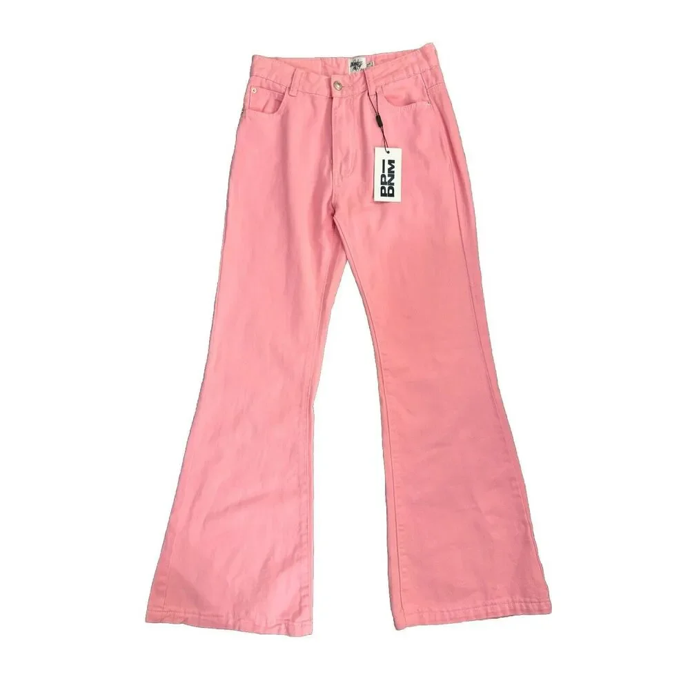 NWT Princess Polly Pink Cabarita Lounge Denim Jeans Size 4 Flare Leg High Rise